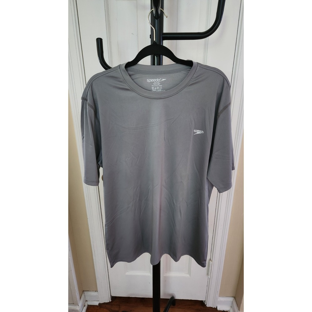 Speedo Men's XL Swim Shirt Short Sleeve Gray UPF 50+ quick dry performance READ